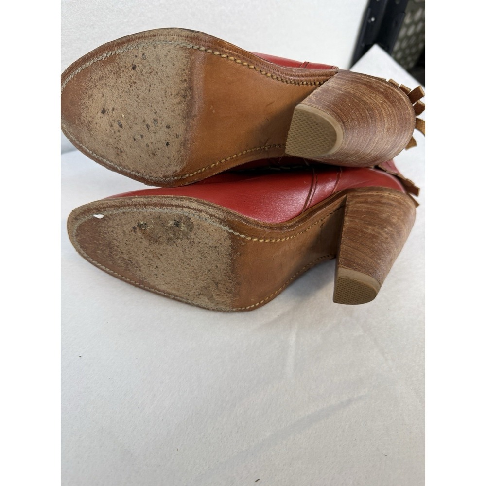 Vintage Frye Red Leather Fringe Cowgirl Boots Size 5.5 Made In USA - Picture 6 of 7